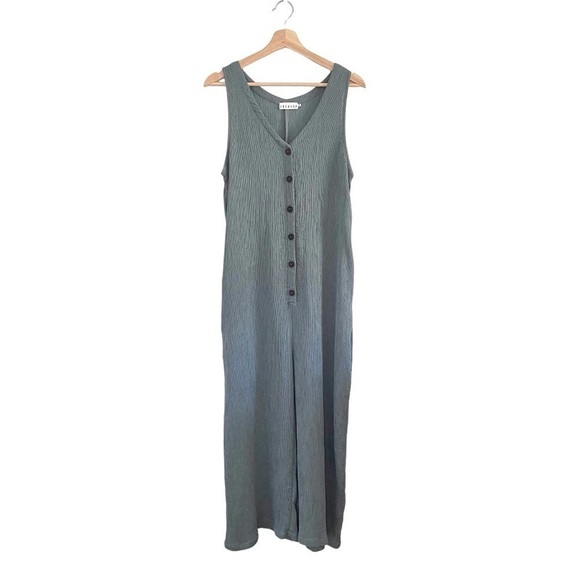 NEW Lacausa Elderflower Jumpsuit Relaxed  Wide Leg Button Front Sage Medium - Picture 5 of 15